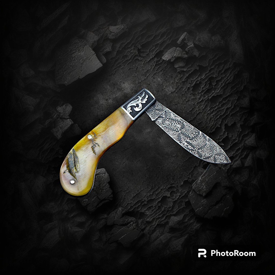 Custom Damascus Folder with Engraving